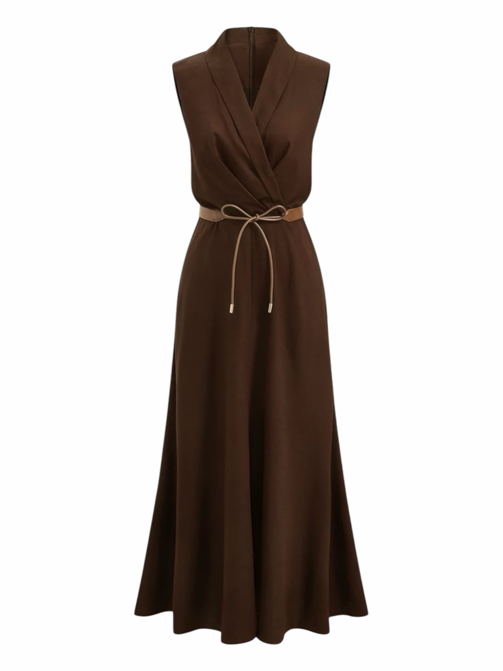 Commense Chocolate Brown Belted Maxi Dress Linen Blend XS NWT Sleeveless